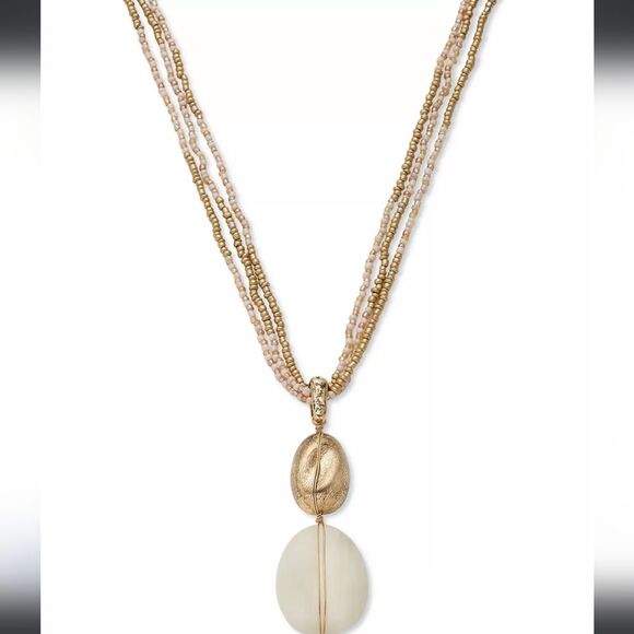 Stone & Seed Bead Multi-Chain Pendant Necklace, 17" + 3" extender, New - Picture 1 of 2